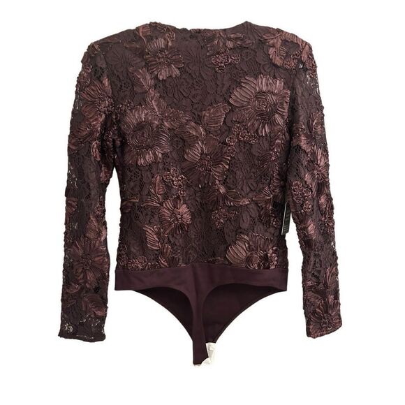 NWT Express Eggplant Purple Long Sleeve V Neck Lace Bodysuit Medium Floral Date - Picture 5 of 14